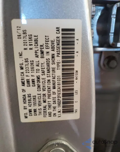 2012 Honda Accord Se z USA, uszkodzony, nr VIN 1HGCP2F63CA181031